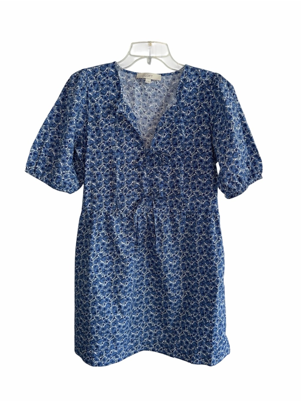 LOFT Floral Poplin Bow Mini Pocket Dress size small - Picture 3 of 9